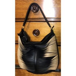Sondra Roberts Squared Vegan Leather Handle Shoulder Bag Black Tan
